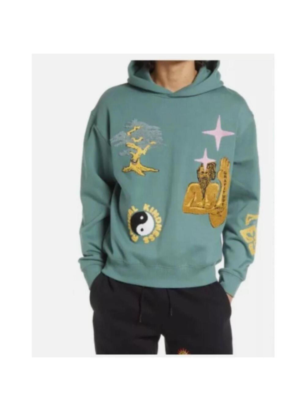 JUNGLES Spirit of Good Spirits Green Embroidered Hoodie Sweatshirt Small